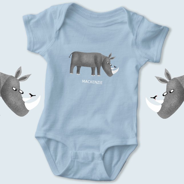 Body Para Bebé Nombre personalizado de rinoceronte rinoceronte an (Cute rhino personalized baby name bodysuit)