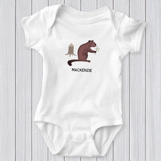 Body Para Bebé Nombre personalizado del castor de diversión (Fun personalized custom name beaver baby bodysuit for little animal lovers)