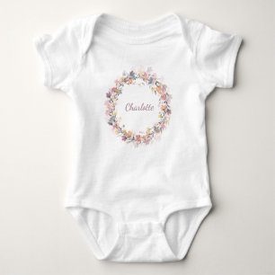 Body Para Bebé Nombre Personalizado Delicate Pastel Floral Wreath