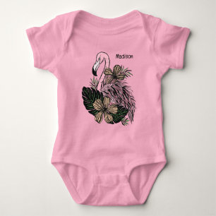 Body Para Bebé Nombre personalizado Flamingo rosa