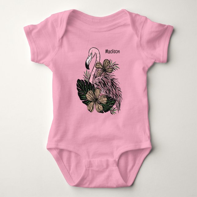 Body Para Bebé Nombre personalizado Flamingo rosa (Anverso)