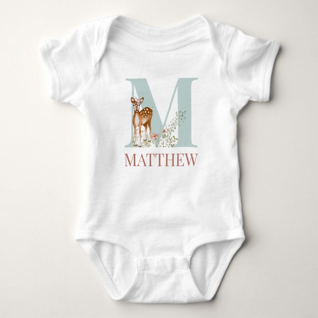 Body Para Bebé Nombre Personalizado Letra Inicial M Baby Bodysuit (Anverso)