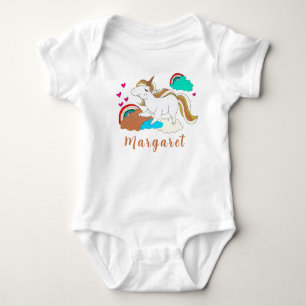 Body Para Bebé Nombre personalizado lindo de unicornio y arcoiris