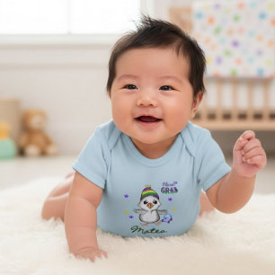 Body Para Bebé Nombre personalizado Mardi Gras Niño Ganso Carnava