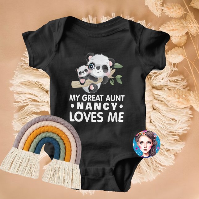 Body Para Bebé Nombre Personalizado Mi tía favorita me quiere ado (Custom Name My Great Aunt Loves Me Cute Pandas Baby Bodysuit)
