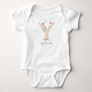 Body Para Bebé Nombre personalizado &Monograma floral 'Y'