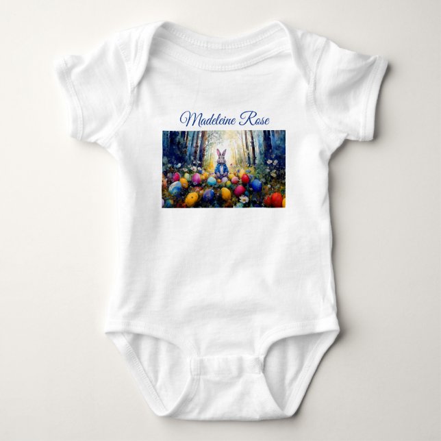 Body Para Bebé Nombre personalizado Peter Easter Bunny con Huevos (Anverso)