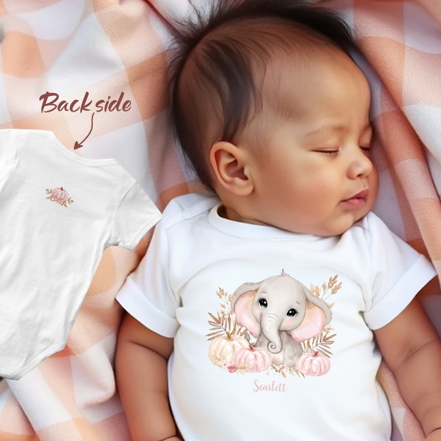 Body Para Bebé Nombre personalizado rosa del elefante del Chica d (Fall Girl Elephant Pink Custom Name Baby Bodysuit)