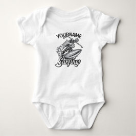 Body Para Bebé NOMBRE Personalizado Surfista Big Wave Skeleton Su