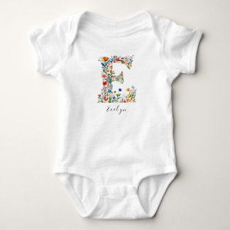 Body Para Bebé Nombre personalizado y monograma floral 'E'