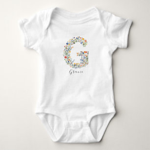 Body Para Bebé Nombre personalizado y monograma floral 'G'