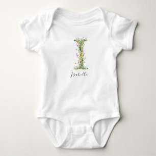 Body Para Bebé Nombre personalizado y monograma floral 'I'