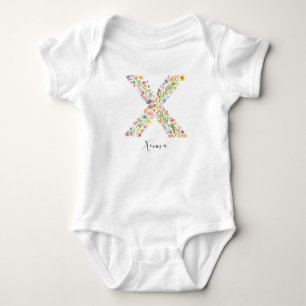 Body Para Bebé Nombre personalizado y monograma floral 'X'