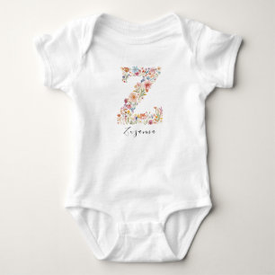 Body Para Bebé Nombre personalizado y monograma floral 'Z'