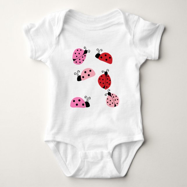 Body Para Bebé Nombre Sweet Cute Pink Red Ladybug Personalizado (Anverso)