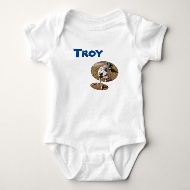 Body Para Bebé Nombre Troy con dálmata, Bodysuit de bebé (Anverso)