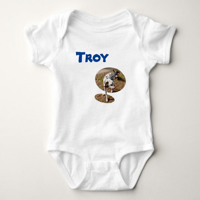 Body Para Bebé Nombre Troy Con Dalmatian, Bodysuit De Bebé (Anverso)