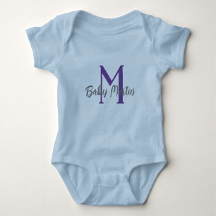 Body Para Bebé nombre unisex azul de monograma bebé personaliza m