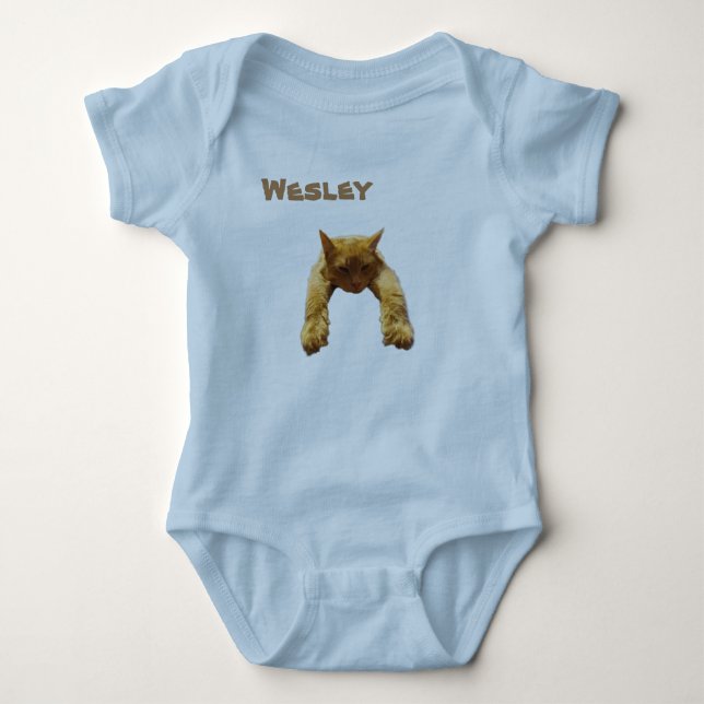 Body Para Bebé Nombre Wesley Con Gato Perezoso, Bodysuit De Bebé (Anverso)