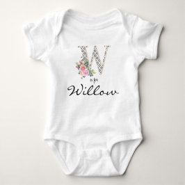 Body Para Bebé Nombre Willow Revelar Letra floral W Flor retro