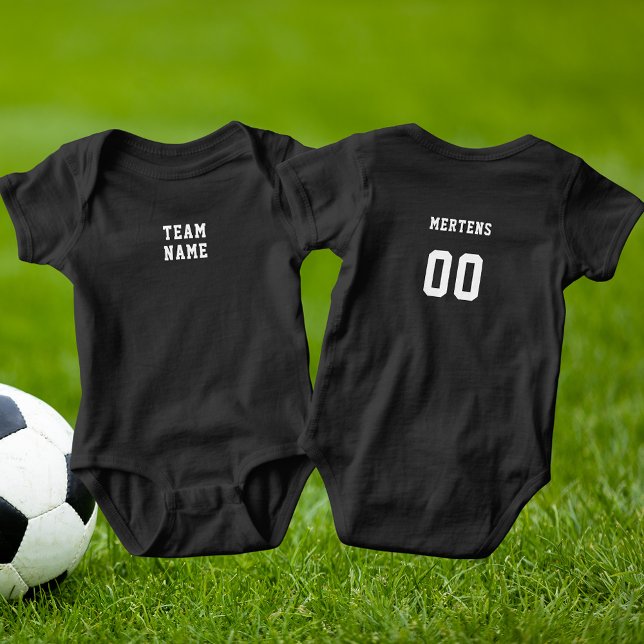 Body Para Bebé Nombre y número del equipo deportivo blanco Oscuro (White Sports Team Name & Number Dark Baby Bodysuit)