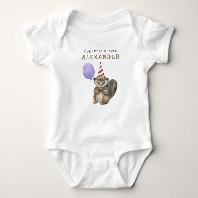 Body Para Bebé Nuestro pequeño castor, primer cumpleaños (Anverso)