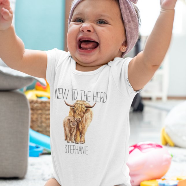 Body Para Bebé Nuevo a la Herd Highland Cow Calf Watercolor (Subido por el creador)