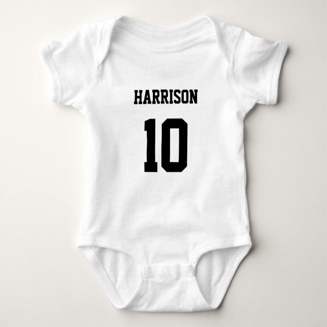 Body Para Bebé Número de nombre personalizado blanco negro de dep (Anverso)