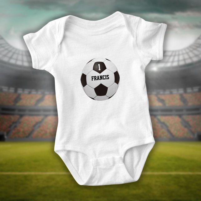 Body Para Bebé Número de nombre personalizado Bola de fútbol (Personalized Name Number Soccer Ball Baby Bodysuit)