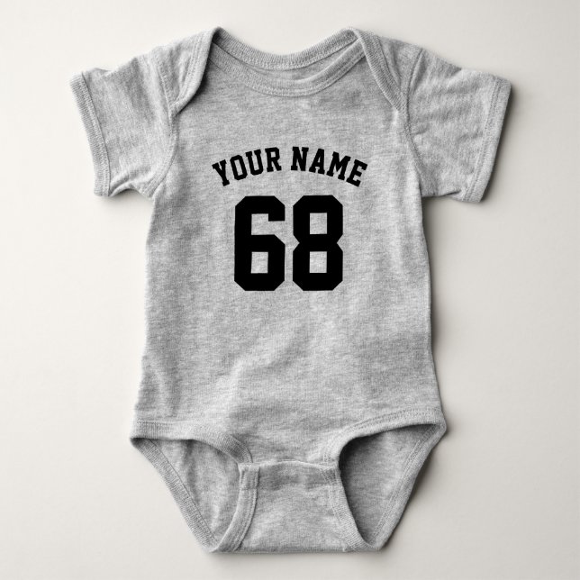 Body Para Bebé Número de nombre personalizado de Grey Sports Jers (Anverso)