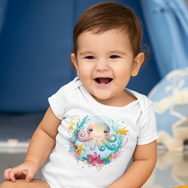 Body Para Bebé Octopus colorido submarino (Watercolor Undersea Colorful Octopus Baby Bodysuit)