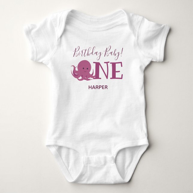 Body Para Bebé Octopus Cute Un Nombre Primer Cumpleaños (Anverso)
