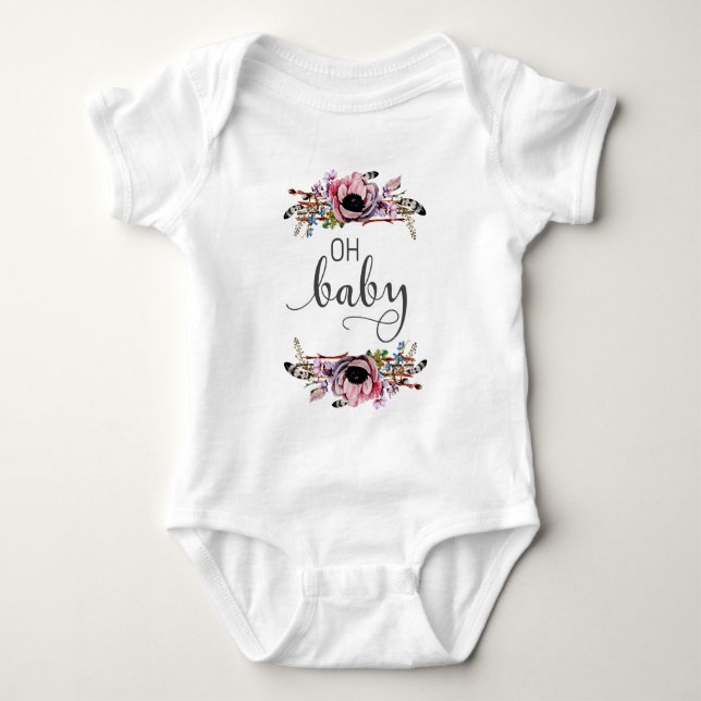 Body Para Bebé Oh Baby | Traje de Tutú de Plumas Florales Boho pa (Anverso)
