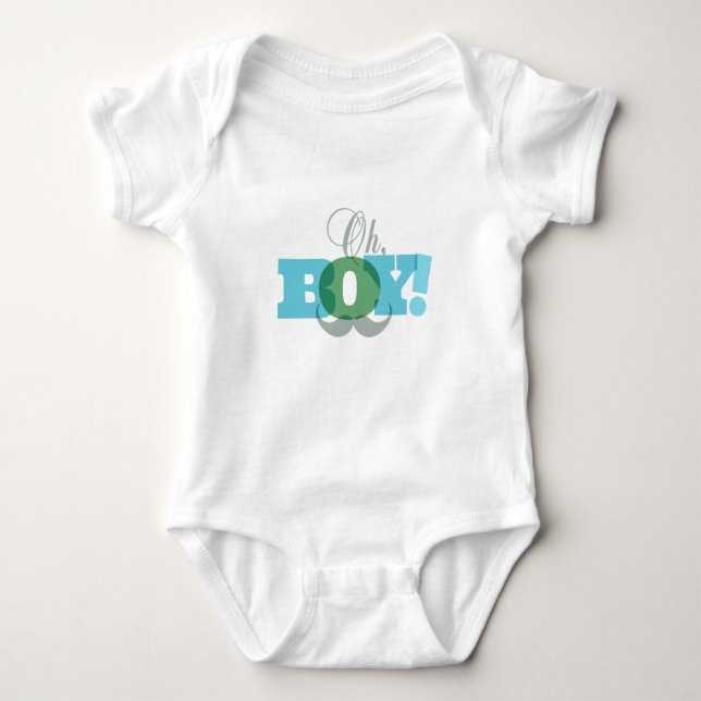 Body Para Bebé Oh Boy Blue and Green Mustache (Anverso)