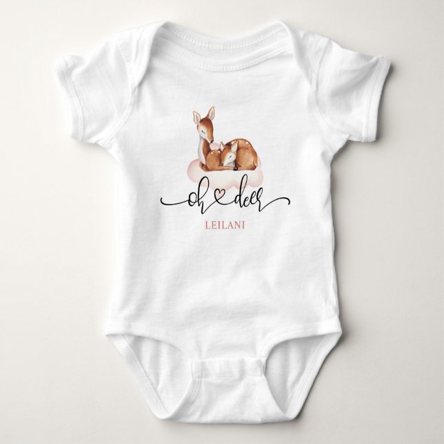 Body Para Bebé Oh Deer Watercolor Personalize (Anverso)