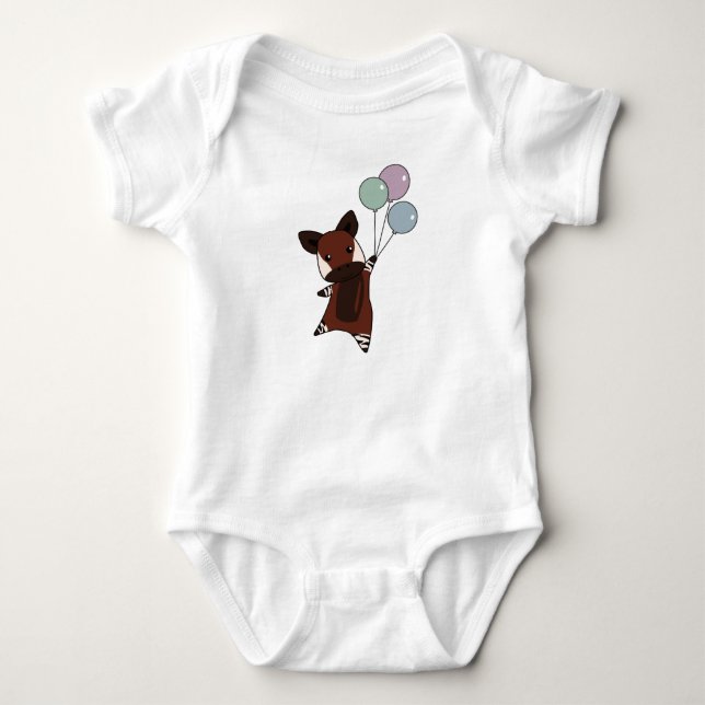 Body Para Bebé Okapi vuela con globos hacia arriba, animales dulc (Anverso)