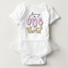 Body Para Bebé "One-derful", nombre personalizado, flores diseña