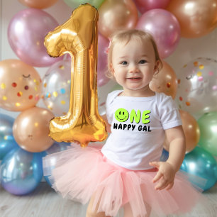 Body Para Bebé One Happy Gal First Birthday Green Smile