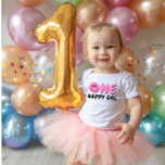 Body Para Bebé One Happy Gal First Birthday Pink Smiley<br><div class="desc">¡Siempre agregamos nuevos diseños semanalmente!</div>