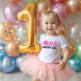 Body Para Bebé One Happy Gal First Birthday Pink Smiley