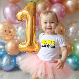 Body Para Bebé One Happy Gal First Birthday Yellow Smiley