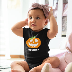 Body Para Bebé Orange Halloween Pumpkin with Name