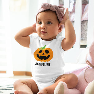 Body Para Bebé Orange Halloween Pumpkin with Name