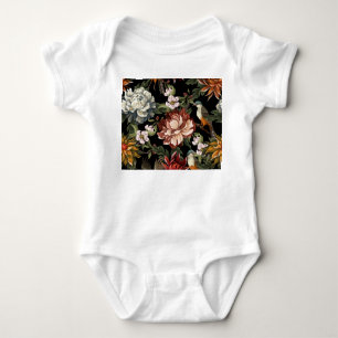 Body Para Bebé Ornate Vintage Peonies, Rosas, Aves.