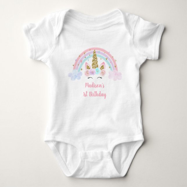 Body Para Bebé Oro rosa arcoiris unicornio primer cumpleaños (Anverso)
