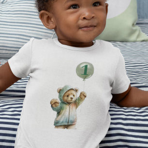 Body Para Bebé Osito lindo acuarela 1er primer cumpleaños Globo