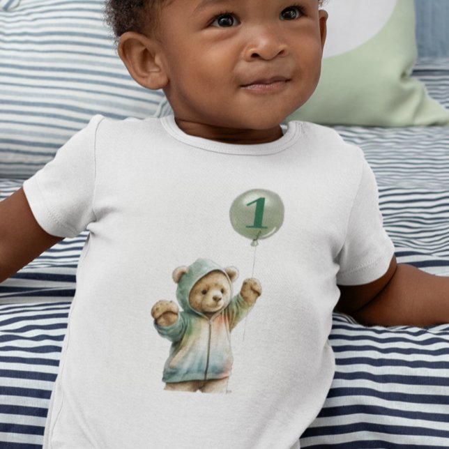 Body Para Bebé Osito lindo acuarela 1er primer cumpleaños Globo (Subido por el creador)