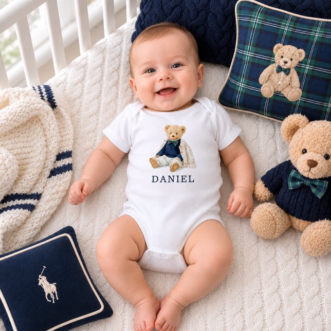Body Para Bebé Osito Teddy Cucioso  (Preppy Teddy Bear Baby Boy Bodysuit)