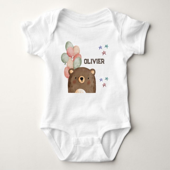 Body Para Bebé oso acuarela con globos Baby Bodysuit (Anverso)