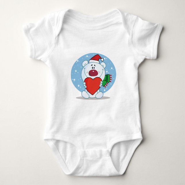Body Para Bebé Oso blanco Santa con corazón (Anverso)